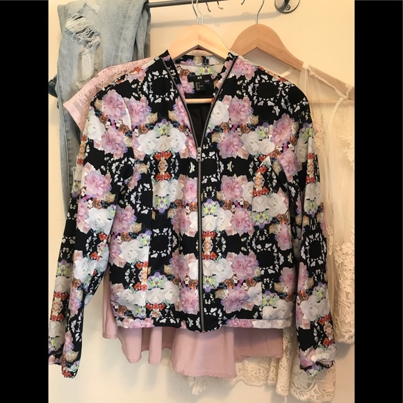 H&M Kaleidoscope Floral Bomber Jacket Size 4 - Picture 3 of 8